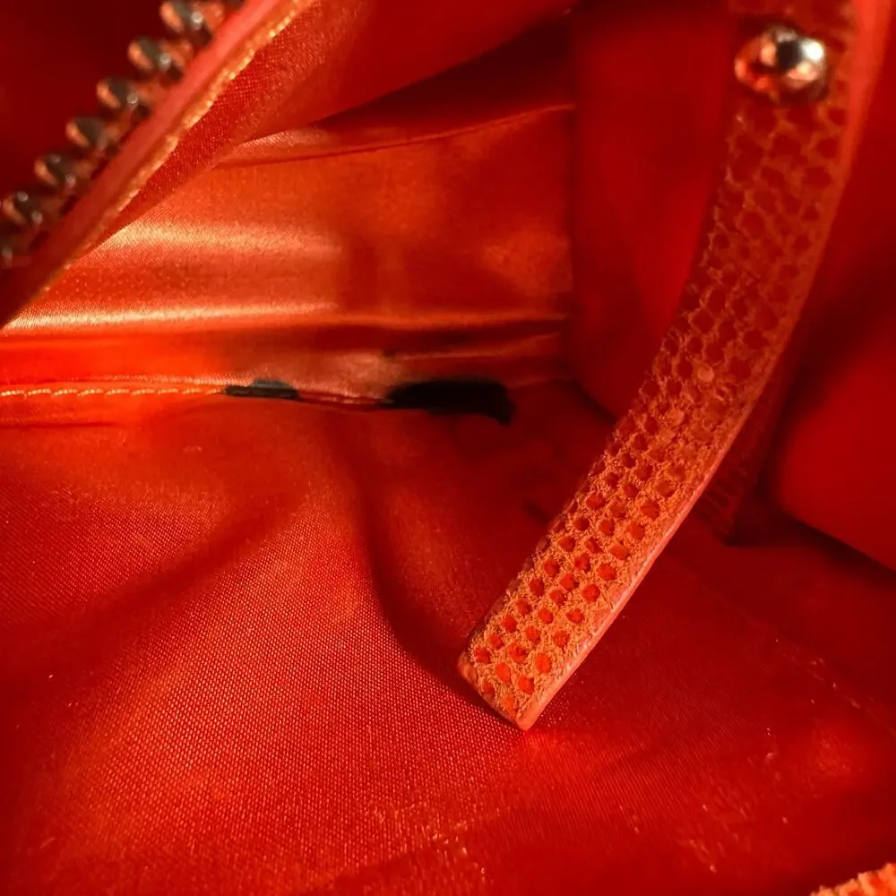 Chez Fine Leather Goods Orange Textured Leather Chain Crossbody Bag Rare